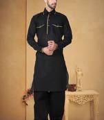 Indian Poshakh Black Cotton Linen Kurta Pajama