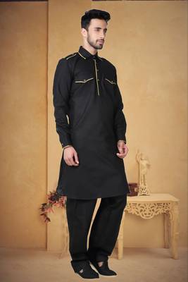 Indian Poshakh Black Cotton Linen Kurta Pajama 2