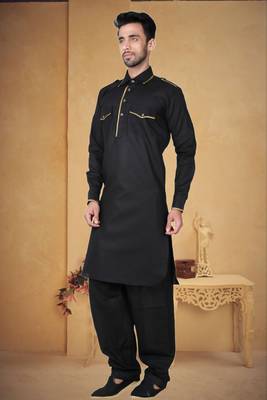 Indian Poshakh Black Cotton Linen Kurta Pajama 3