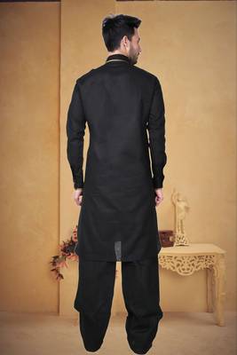 Indian Poshakh Black Cotton Linen Kurta Pajama 4