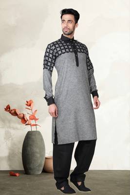 Indian Poshakh Black Cotton Linen Kurta Pajama 2