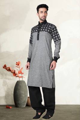 Indian Poshakh Black Cotton Linen Kurta Pajama 3