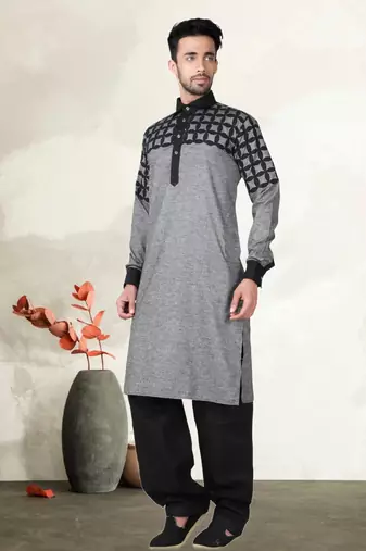 Indian Poshakh Black Cotton Linen Kurta Pajama