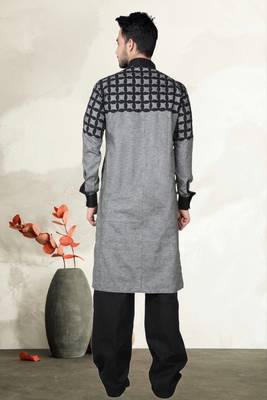 Indian Poshakh Black Cotton Linen Kurta Pajama 4