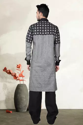 Indian Poshakh Black Cotton Linen Kurta Pajama