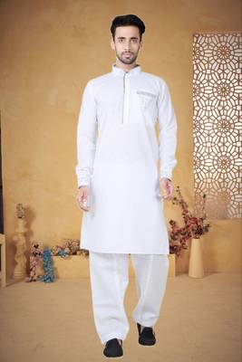 Indian Poshakh White Cotton Linen Kurta Pajama 1