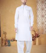 Indian Poshakh White Cotton Linen Kurta Pajama