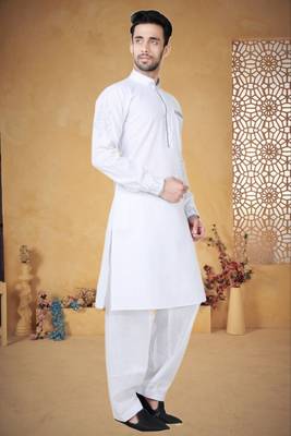 Indian Poshakh White Cotton Linen Kurta Pajama 2