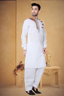 White Cotton Linen Kurta Pajama 3