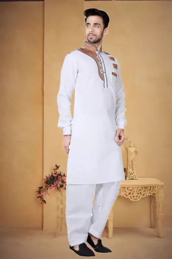 White Cotton Linen Kurta Pajama