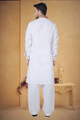White Cotton Linen Kurta Pajama 4