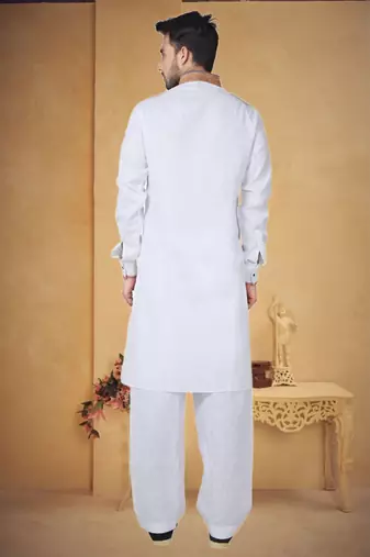 White Cotton Linen Kurta Pajama