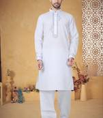 Indian Poshakh White Cotton Linen Kurta Pajama