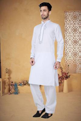 Indian Poshakh White Cotton Linen Kurta Pajama 3