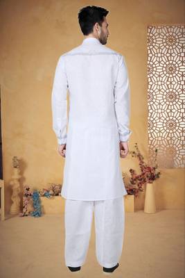 Indian Poshakh White Cotton Linen Kurta Pajama 4