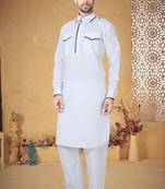 Indian Poshakh White Cotton Linen Kurta Pajama