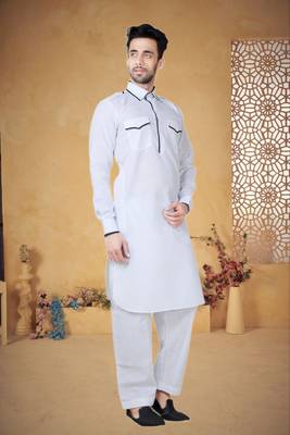 Indian Poshakh White Cotton Linen Kurta Pajama 2