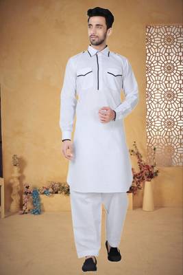 Indian Poshakh White Cotton Linen Kurta Pajama 3