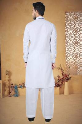 Indian Poshakh White Cotton Linen Kurta Pajama 4