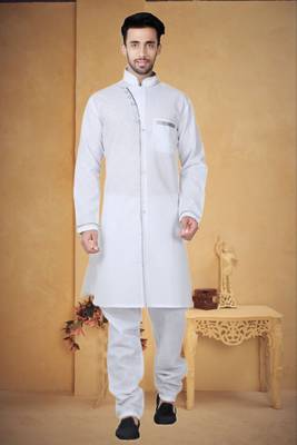White Cotton Linen Kurta Pajama 1