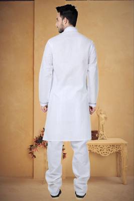 White Cotton Linen Kurta Pajama 4