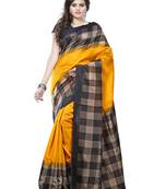 Yellow Printed Cotton Silk Saree With Blouse