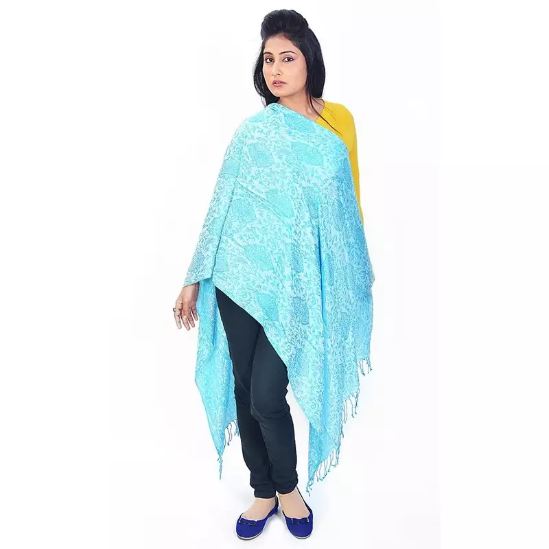 Paisleys N Bootis Design Turquoise Kashmiri Stole