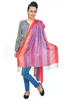 Multicolor Abstract Designs Reversible Silk Stole