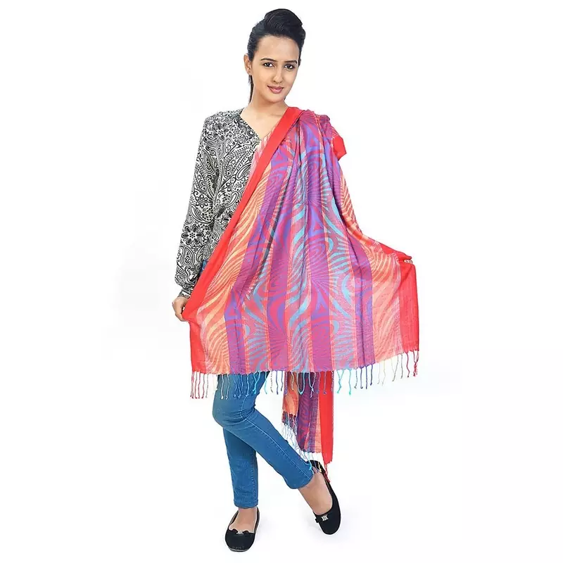 Multicolor Abstract Designs Reversible Silk Stole