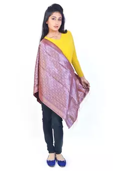 Designer Floral Golden Brown Glossy Brocade Stole