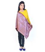Designer Floral Golden Brown Glossy Brocade Stole