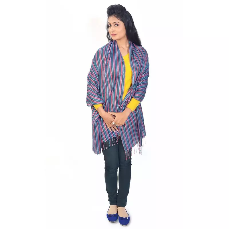Multi Colour Stripes Pattern Reversible Silk Stole