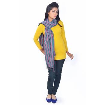 Multi Colour Stripes Pattern Reversible Silk Stole 2