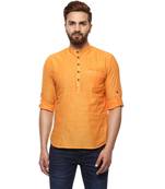 Solid Orange Colour Roll Up Short Kurta