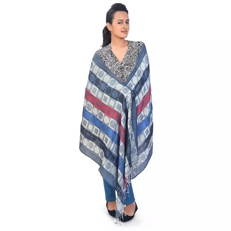 Circles N Chequered Style Reversible Silk Stole