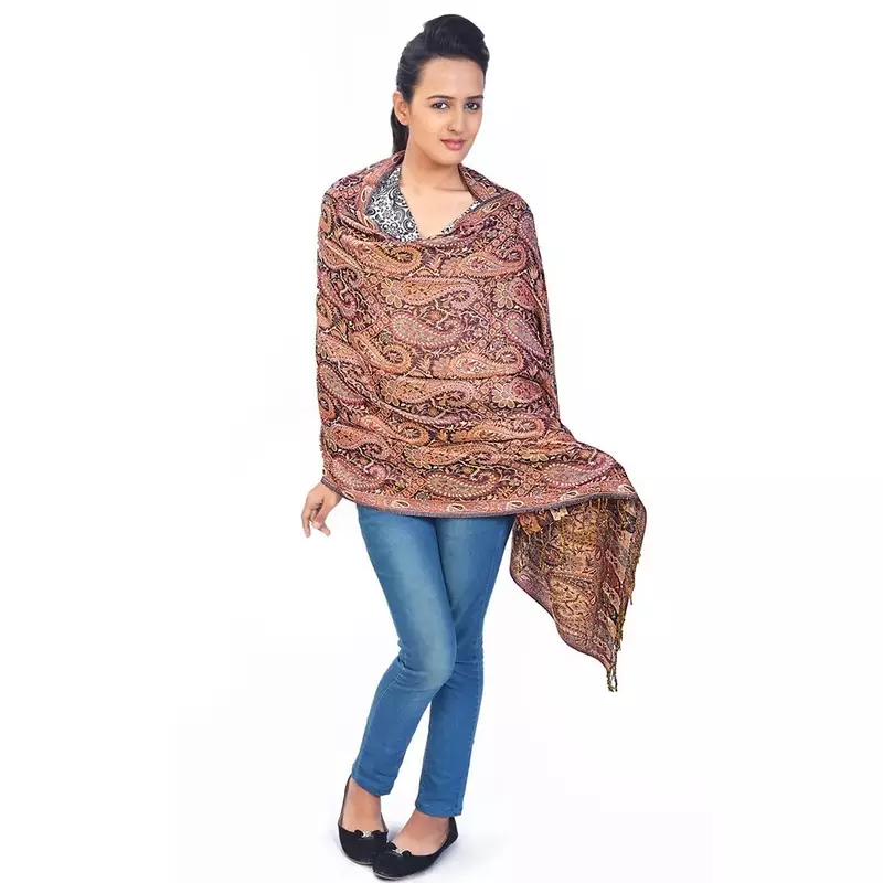 Multi-Color Paisley Design Reversible Silk Stole