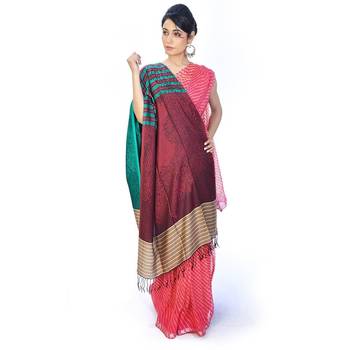 Multi-Color Striped Border Reversible Silk Stole 1