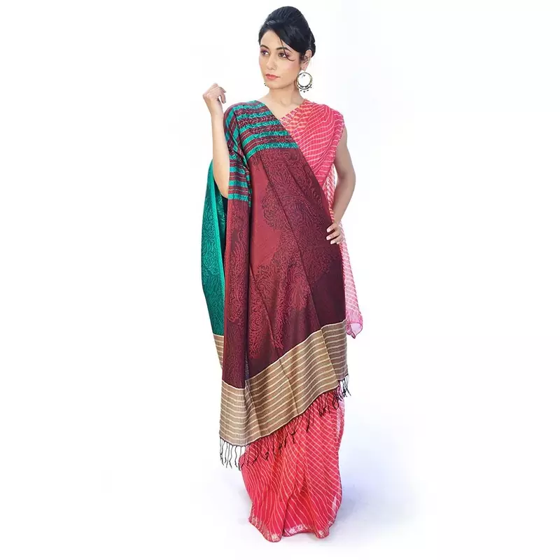Multi-Color Striped Border Reversible Silk Stole