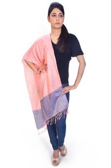 Paisley Motif Pink Reversible Kashmiri Silk Stole
