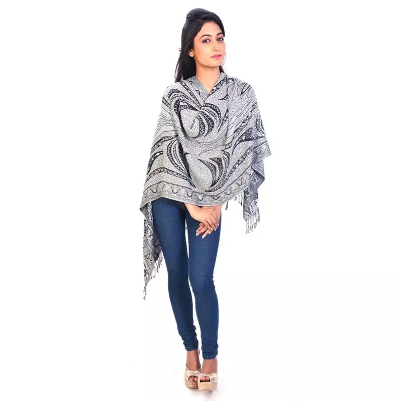 Black N White Pure Kashmiri Reversible Silk Stole