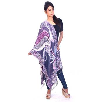Ethnic Paisley Print Reversible Purple Silk Stole 1