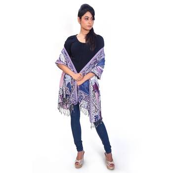 Ethnic Paisley Print Reversible Purple Silk Stole 3
