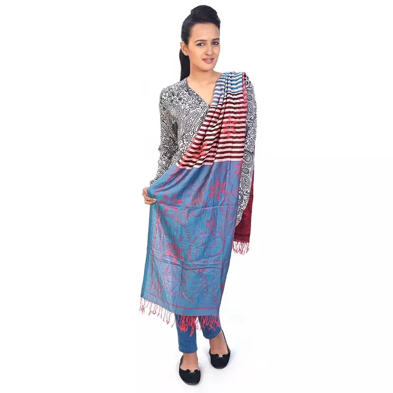 Floral N Leafy Designer Red Reversible Silk Stole
