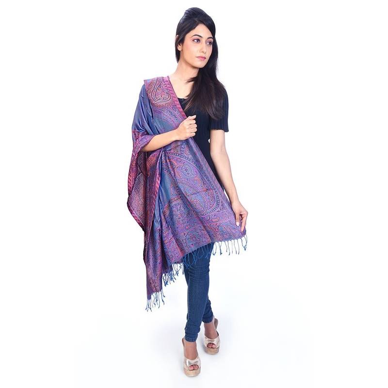 Paisley Design Pink N Purple Reversible Silk Stole