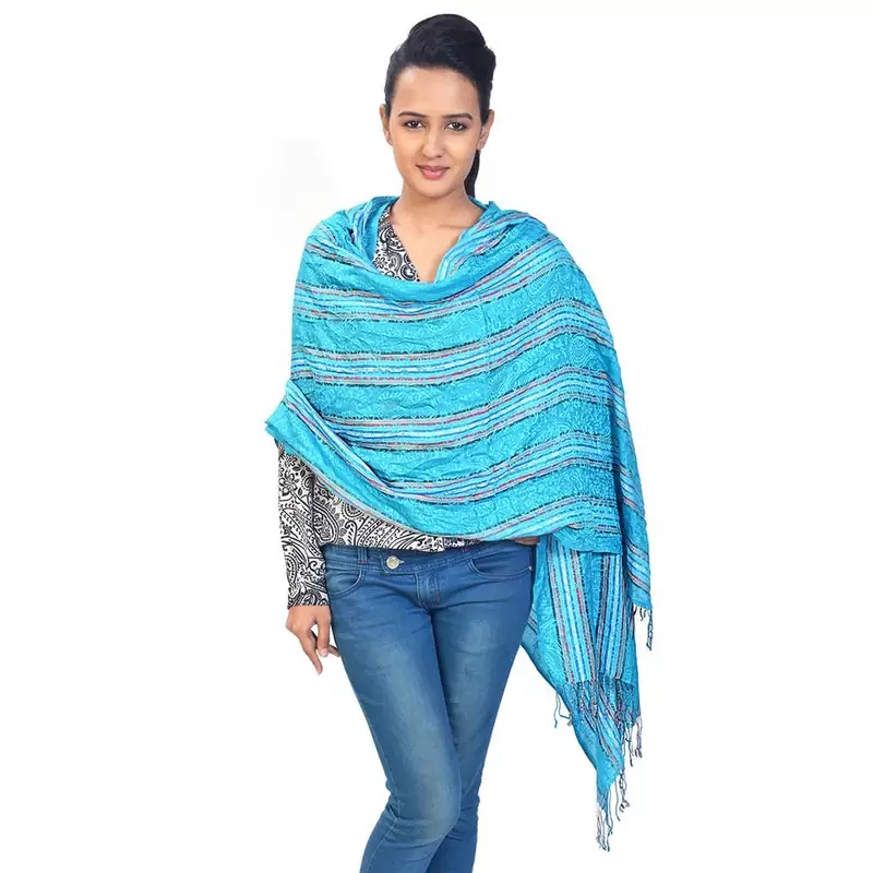 Cute Floral Design Turquoise Reversible Silk Stole