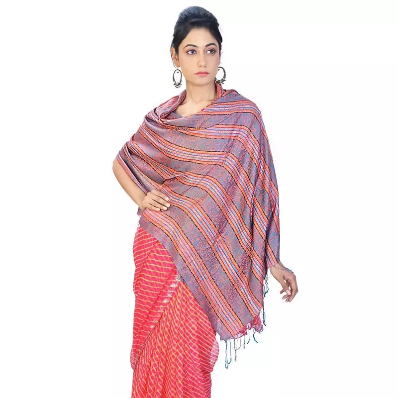 Colorful Designer Kashmiri Reversible Silk Stole