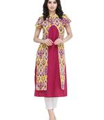 Indibelle Pink rayon printed a line kurti with trouser.