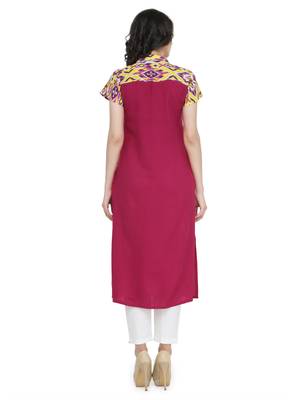 Indibelle Pink rayon printed a line kurti with trouser. 2