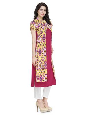 Indibelle Pink rayon printed a line kurti with trouser. 3