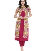 Indibelle Pink rayon printed a line kurti with trouser.